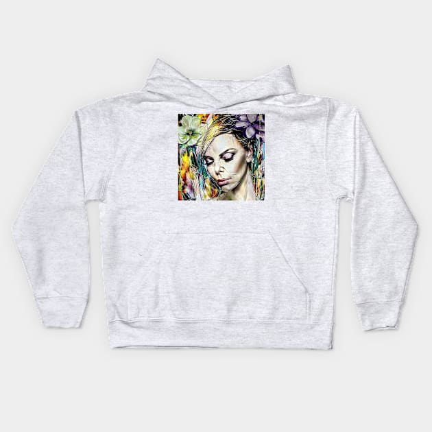 Face of Charlize with flowers Kids Hoodie by bogfl
